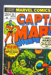 Captain Marvel #25 (1973) - Iconic Hulk & Namor Battle! Jim Starlin Art - VG