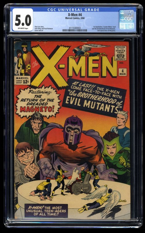 X-Men #4 CGC VG/FN 5.0 Off White 1st Appearance Scarlet and Quicksilver!