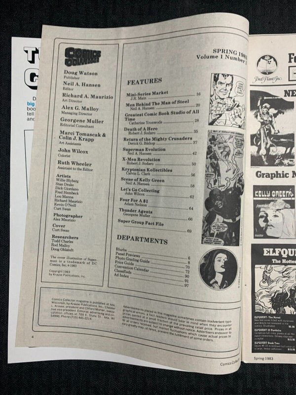 1983 COMICS COLLECTOR Magazine #1 FVF 7.0 Superman Past Present Future / X-Men