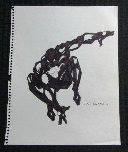 SPIDER-MAN in Black Costume Marker Sketch by Halewe 9x11.5 Signed FVF 7.0