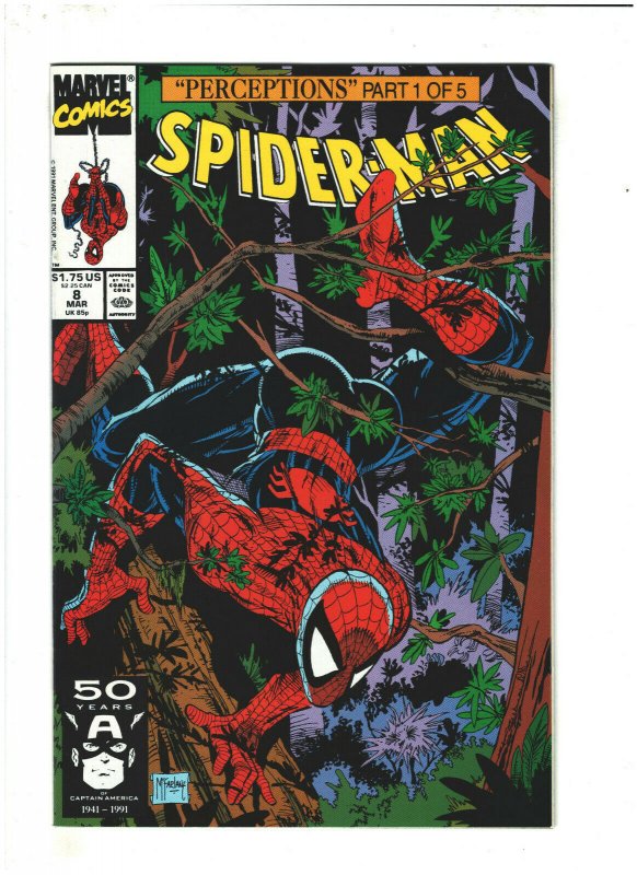 Spider-man #8 NM- 9.2 Marvel Comics 1991 McFarlane, Perceptions pt.1, Wolverine