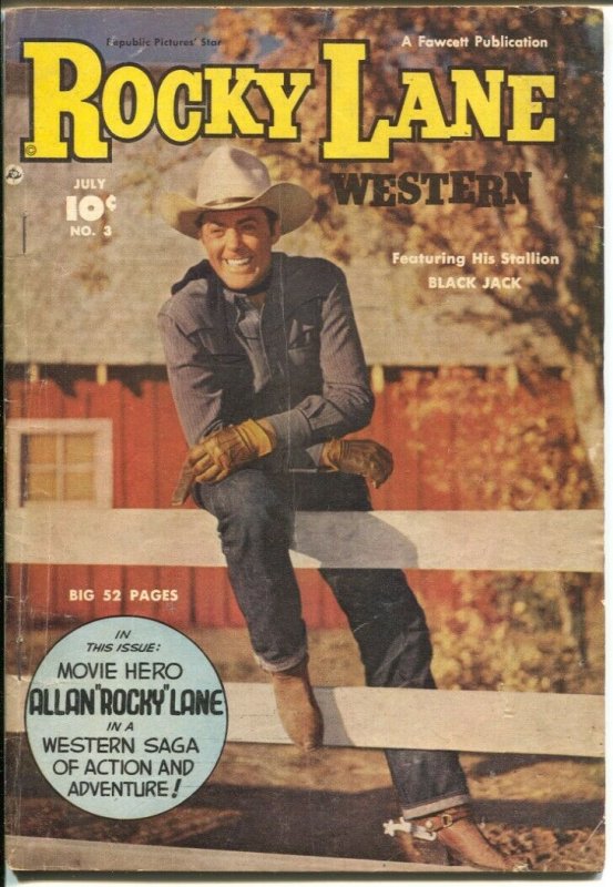 Rocky Lane Western #3 1949-Fawcett- B-Western movie star photo cover-VG/FN 