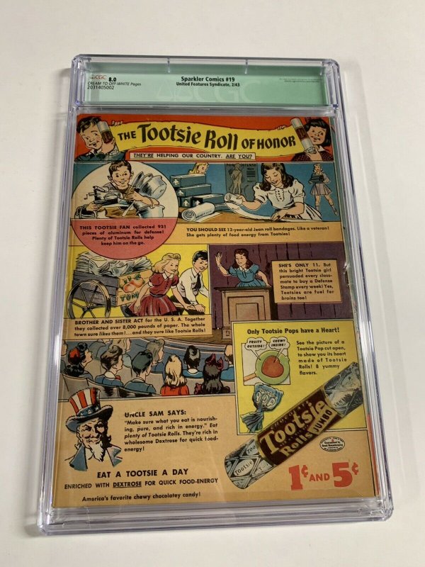 Sparkler Comics 19 United Features Syndicate Cgc 8.0 Q Golden Age