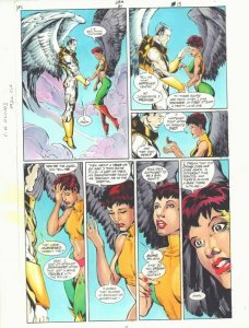 JSA #21 p.15 Color Guide Art - Hawkgirl and Zauriel in the Air - by John Kalisz