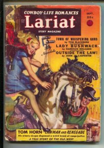 Lariat Story Magazine 9/1949-Fiction House-GGA cover lots of leg!-Western pul...