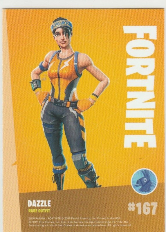 Fortnite Dazzle 167 Rare Outfit Panini 2019 trading card series 1