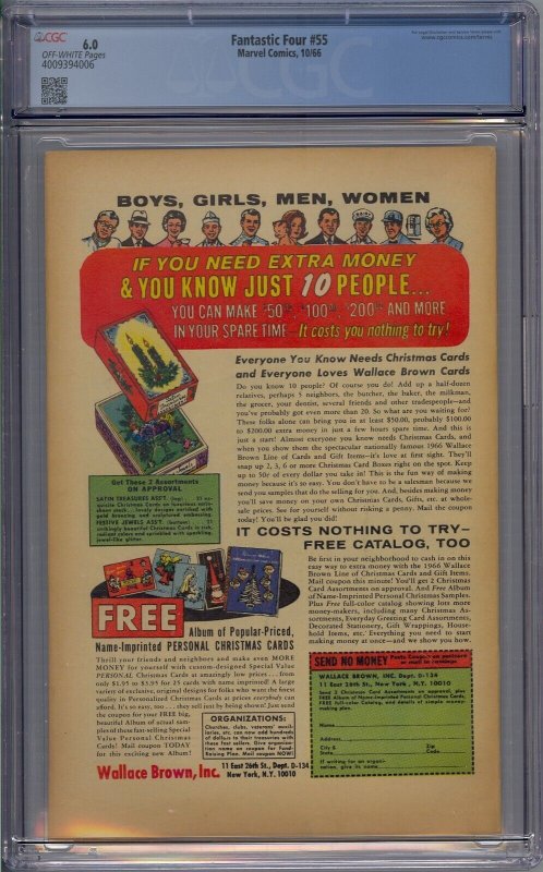 FANTASTIC FOUR #55 CGC 6.0 THING VS SILVER SURFER LOCKJAW CAMEO JACK KIRBY