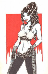 Sexy Vampire Goth Chick Color Piece - 2011 Signed art by David Lazarus