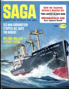 Saga Magazine June 1960-INDIANAPOLIS 500-BIG FOOT WALLACE FN
