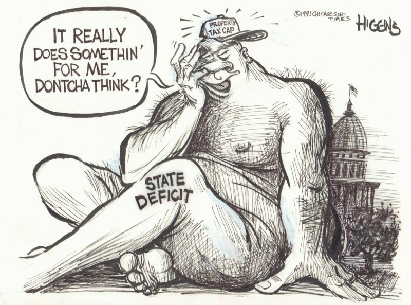 Property Tax Cap State Deficit Naked Man Chicago Sun-Times - art by Jack Higgins