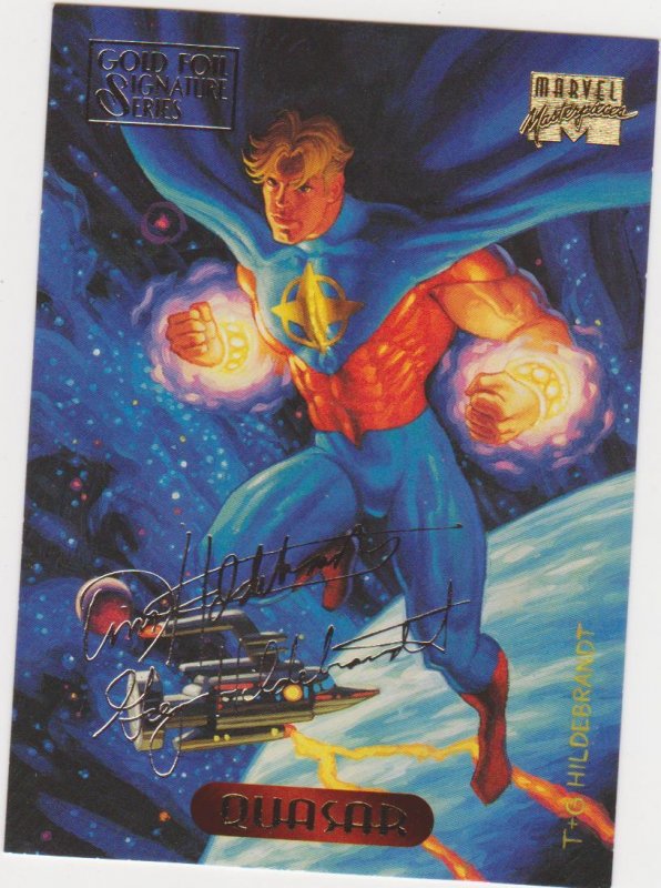 1994 Marvel Masterpieces Gold Foil Signature Series #96 Quasar/Hildrebrant