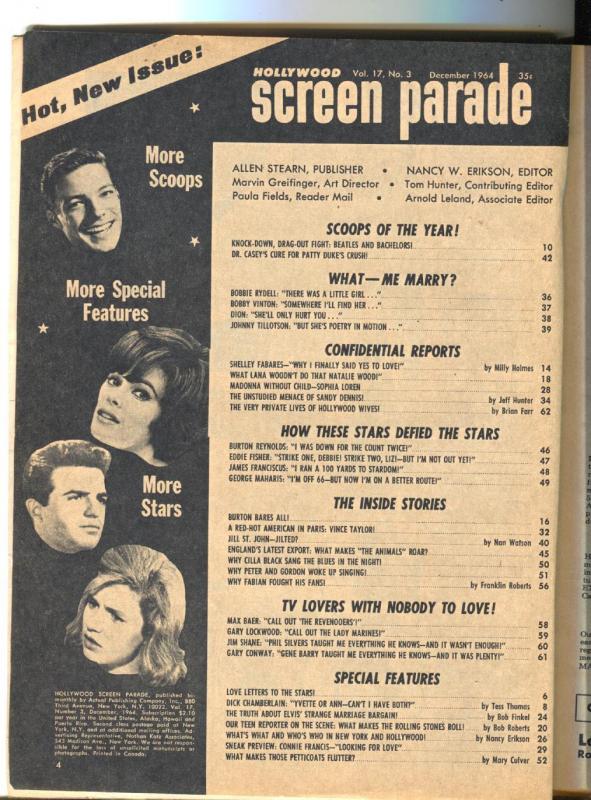 Screen Parade-Elvis-Natalie Wood-Dick Chamberlain-Rolling Stones-Dec-1964