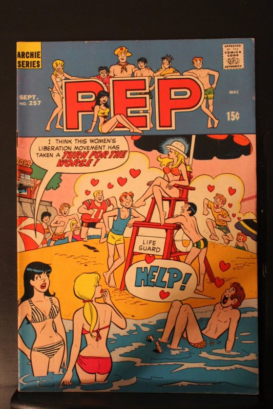 Pep #257 (1971) High-Grade NM- Betty Life Guard Beach Scene cover! Wow!