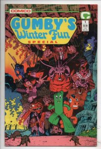 GUMBY Winter Fun Special #1, NM-, Pokey, Arthur Adams, Comico, 1988