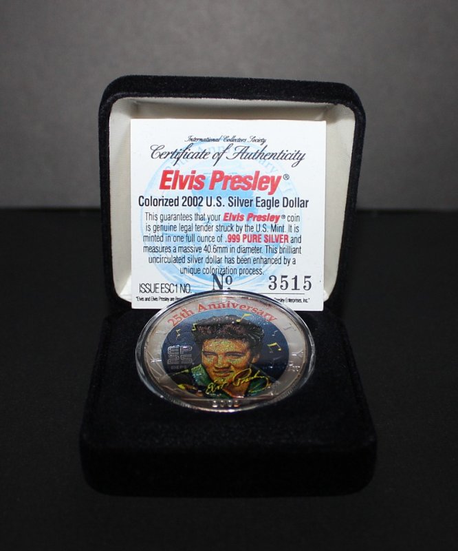 2002 25th Anniversary Elvis Presley Colorized US Silver Eagle