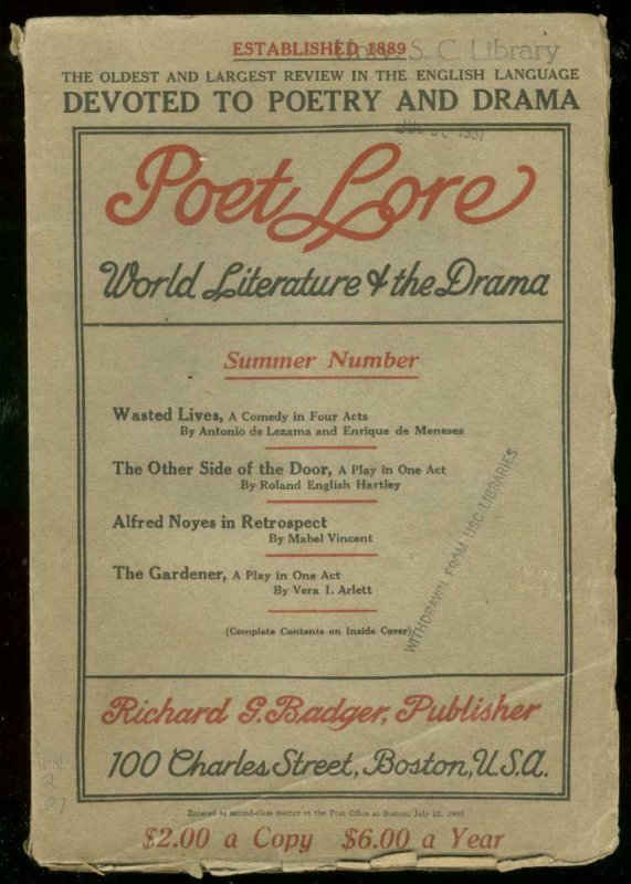 POET LORE SUMMER 1930-LITERATURE PULP-RARE VG