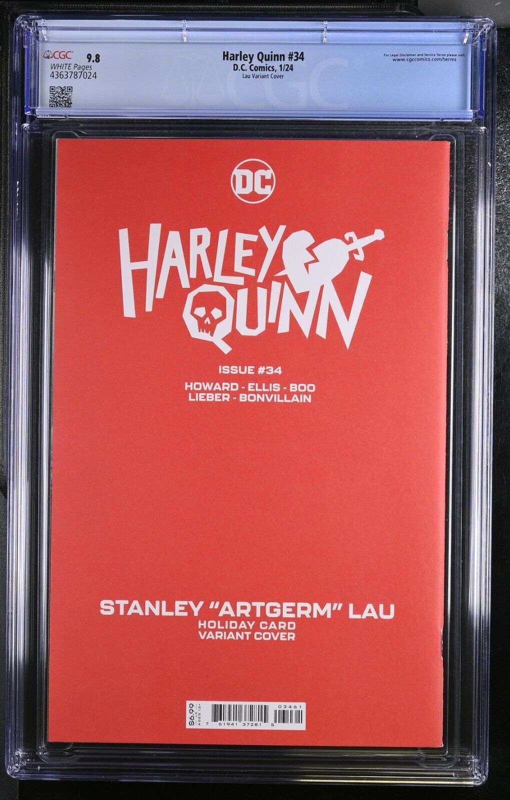 Harley Quinn 34 Cgc 98 Artgerm Christmas Card Variant Dc 2023 Stanley Lau Wp Comic Books 