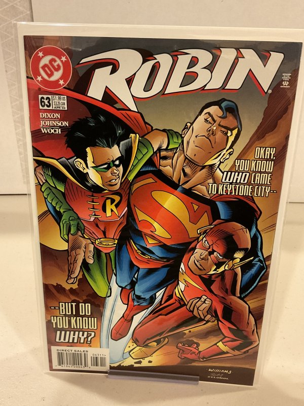 Robin #63  1999  9.0 (our highest grade)  Tim Drake! Guests Flash Superman!
