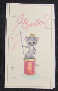 GET WELL SOON Cute Mouse An Operation? Sewing 4.25x7 Greeting Card Art #nn 