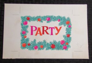 MERRY CHRISTMAS Party Invite w/ Pine & Ornaments 10.25x7 Greeting Card Art #683