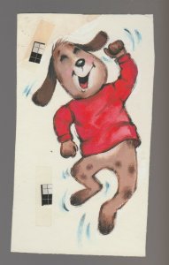 FATHERS DAY Painted Dog Jumping w Red Sweater 3.25x5.5 Greeting Card Art #FD726