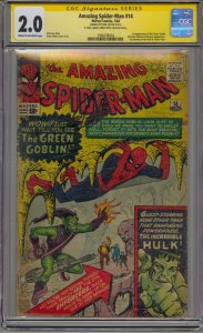 AMAZING SPIDER-MAN #14 CGC 2.0 SS SIGNED STAN LEE 1ST GREEN GOBLIN 