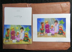 NATIVITY w/ Children of the World 10x7.5 Greeting Card Art #X9071 w/ 19 Cards