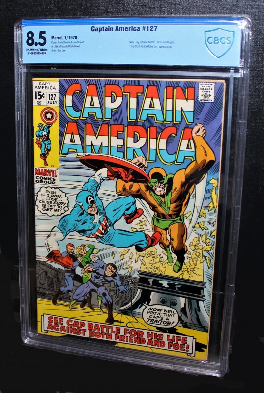 Captain America #127 /  CBCS 8.5 VFN+ /  Nick Fury /  July 1970