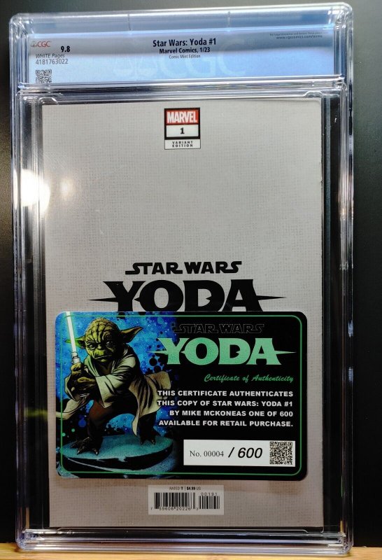 STAR WARS Yoda #1 2023 Mike McKone Variant with COA 004/600 CGC 9.8