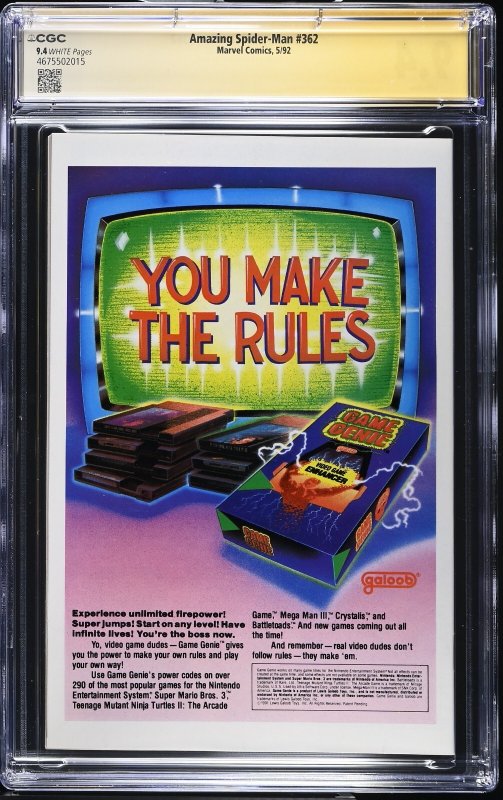 Amazing Spider-Man (1992) # 362 (CGC 9.4 SS) Signed Mark Bagley