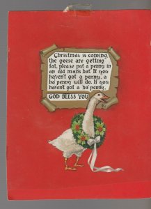 MERRY CHRISTMAS God Bless You All Duck w/ Wreath 6x8 Greeting Card Art #6254