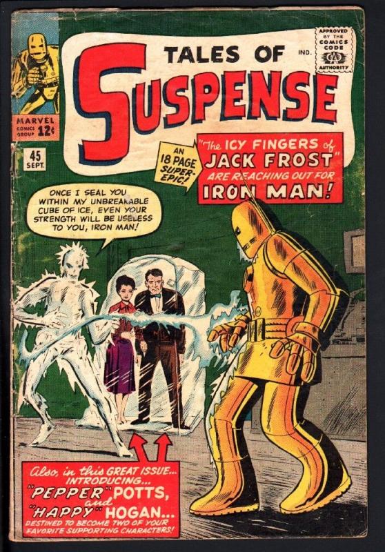 Tales of Suspense #45 1st HAPPY HOGAN/PEPPER POTTS Iron Man 1963 Marvel Key