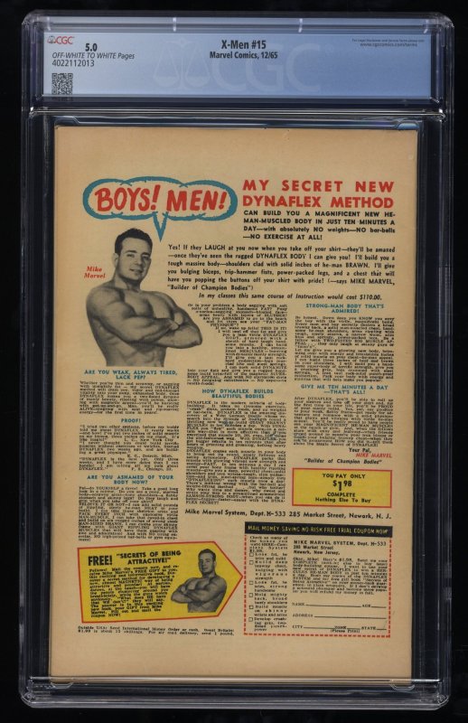 X-Men #15 CGC VG/FN 5.0 2nd Appearance Sentinels! 1st Appearance Master Mold!