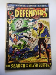 The Defenders #2 (1972) GD+ Condition 1/4 spine split moisture stains