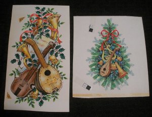 MERRY CHRISTMAS Mandolin Violin Bells Holly 4x7.25 Greeting Card Art #228 355