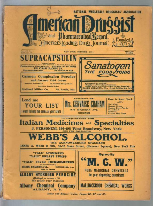 American Druggist 10/1911-drug store info-unique features-ads-VG