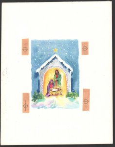 Nativity Scene Baby Jesus Blu Christmas Greeting Card Painted Art by Bob Hessler