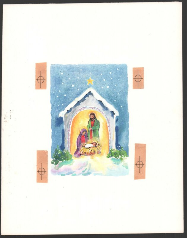 Nativity Scene Baby Jesus Blu Christmas Greeting Card Painted Art by Bob Hessler