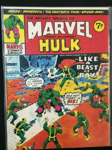 THE MIGHTY WORLD OF MARVEL #96 UK 1974 FEATURES THE HULK , FF, SPIDER-MAN G-VG