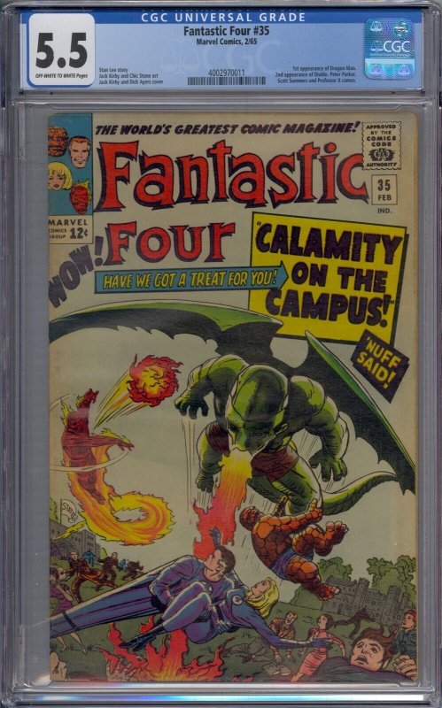 FANTASTIC FOUR #35 CGC 5.5 1ST DRAGON MAN DIABLO PETER PARK PROF X JACK KIRBY