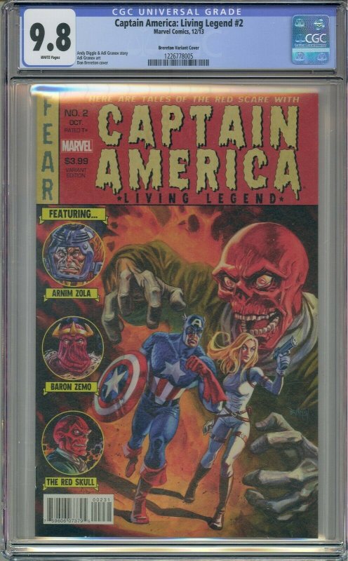 CAPTAIN AMERICA LIVING LEGEND #2 CGC 9.8 DAN BRERETON VARIANT COVER