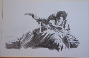 RICHARD ISANOVE original art, SAVAGE WOLVERINE #17, Signed, 11x17, Fight,Stabbed