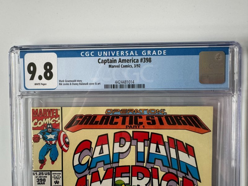 Captain America 398 cgc 9.8 Marvel Warstar cover 1st print Galactic Storm (1992)