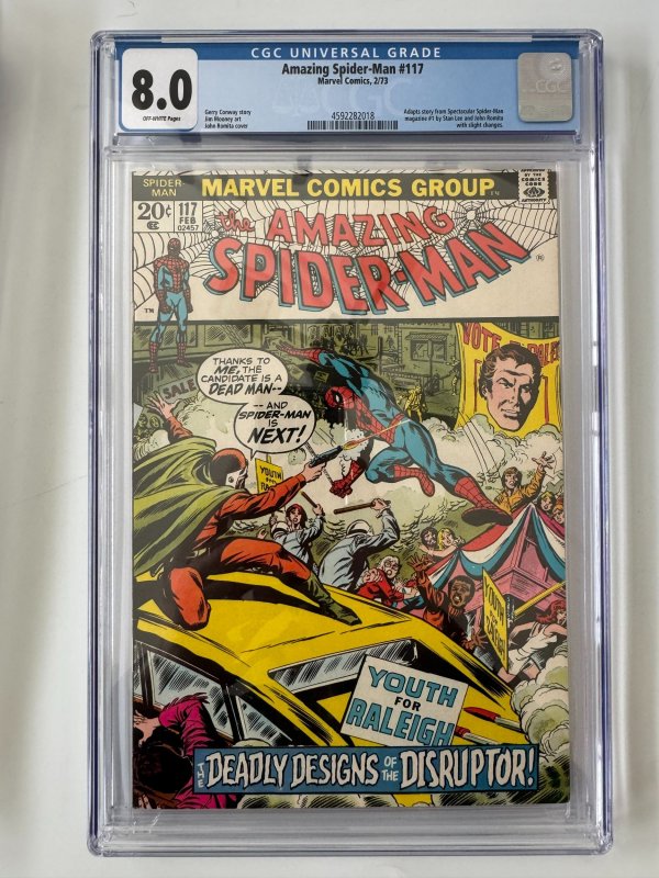 AMAZING  SPIDER-MAN # 117 CGC 8.0  DEADLY  DESIGNS OF  THE DISRUPTOR !! (1973)