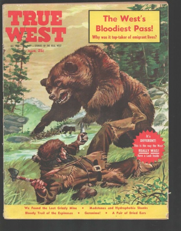 True West 3/1960-Bear fight cover by Clay Gaughy-Jack Davis art-ghost towns-w... 