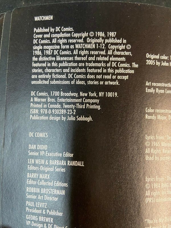 THE WATCHMEN GRAPHIC NOVEL REPRINTS #1-12 ALAN MOORE DAVE GIBBONS 7.5 