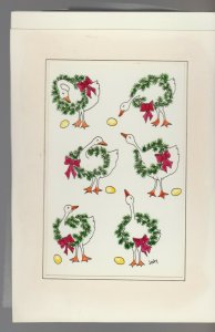 MERRY CHRISTMAS Cartoon Goose w/ Wreath & Eggs 6x9 Greeting Card Art #FL826