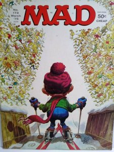 MAD Magazine March 1975 No 173 Alfred Skiing Down Slope Cover Comic Gift For Dad 