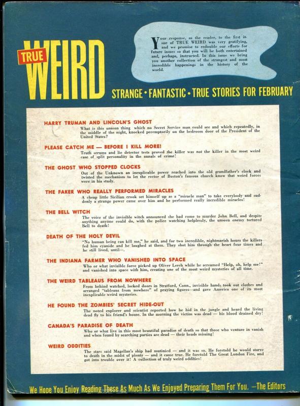 True Weird #2 2/1956-Abe Lincoln-Clarence Doore-horror art-zombies-pulp-VG