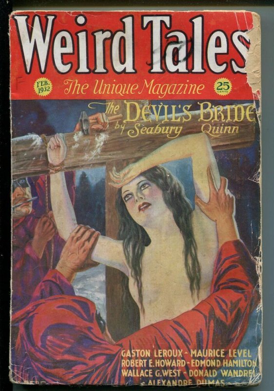 Weird Tales-2/1932-pulp fiction-torture-Brundage-Wandrei-Quinn-Kline-GOOD